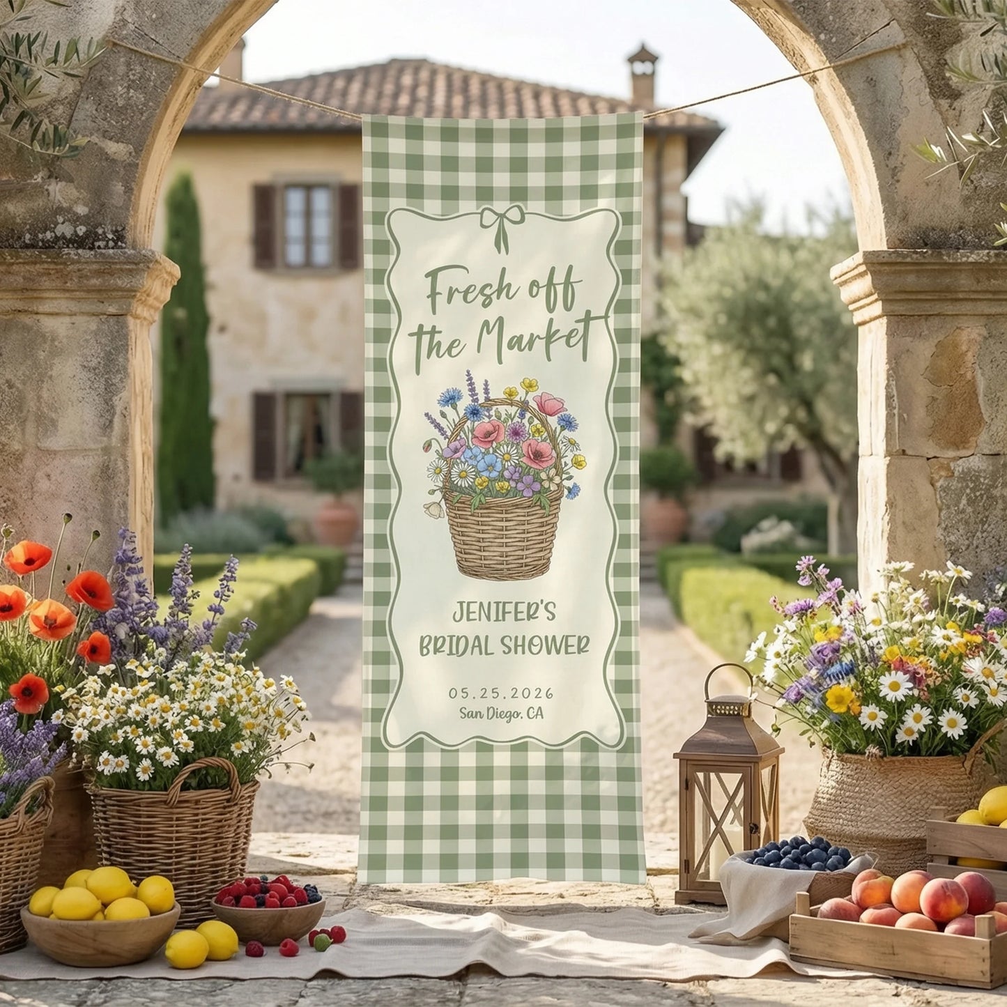 Farmers Market Bridal Shower Banner Personalized Floral Bridal Shower Welcome Banner Custom Name Decor