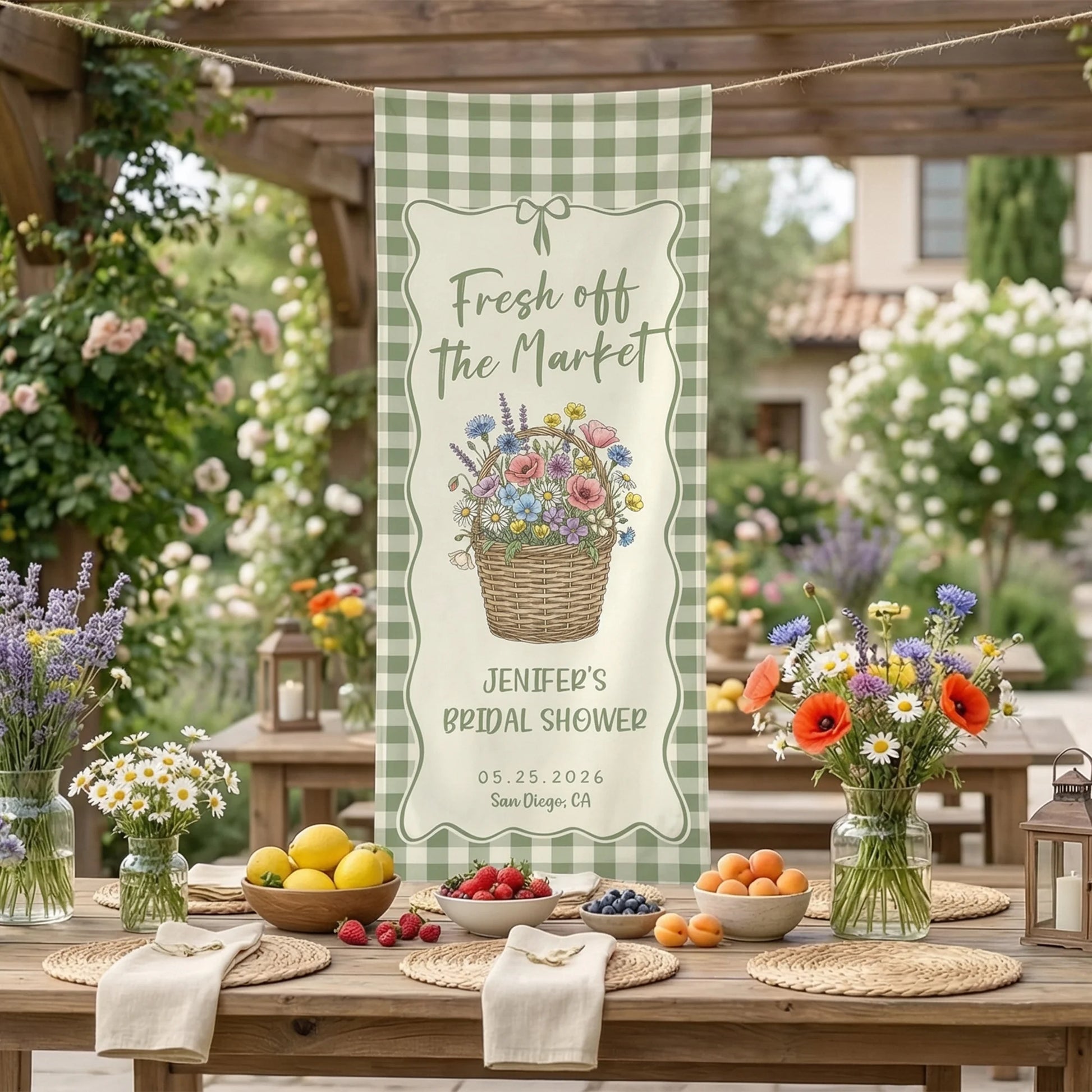 Farmers Market Bridal Shower Banner Personalized Floral Bridal Shower Welcome Banner Custom Name Decor