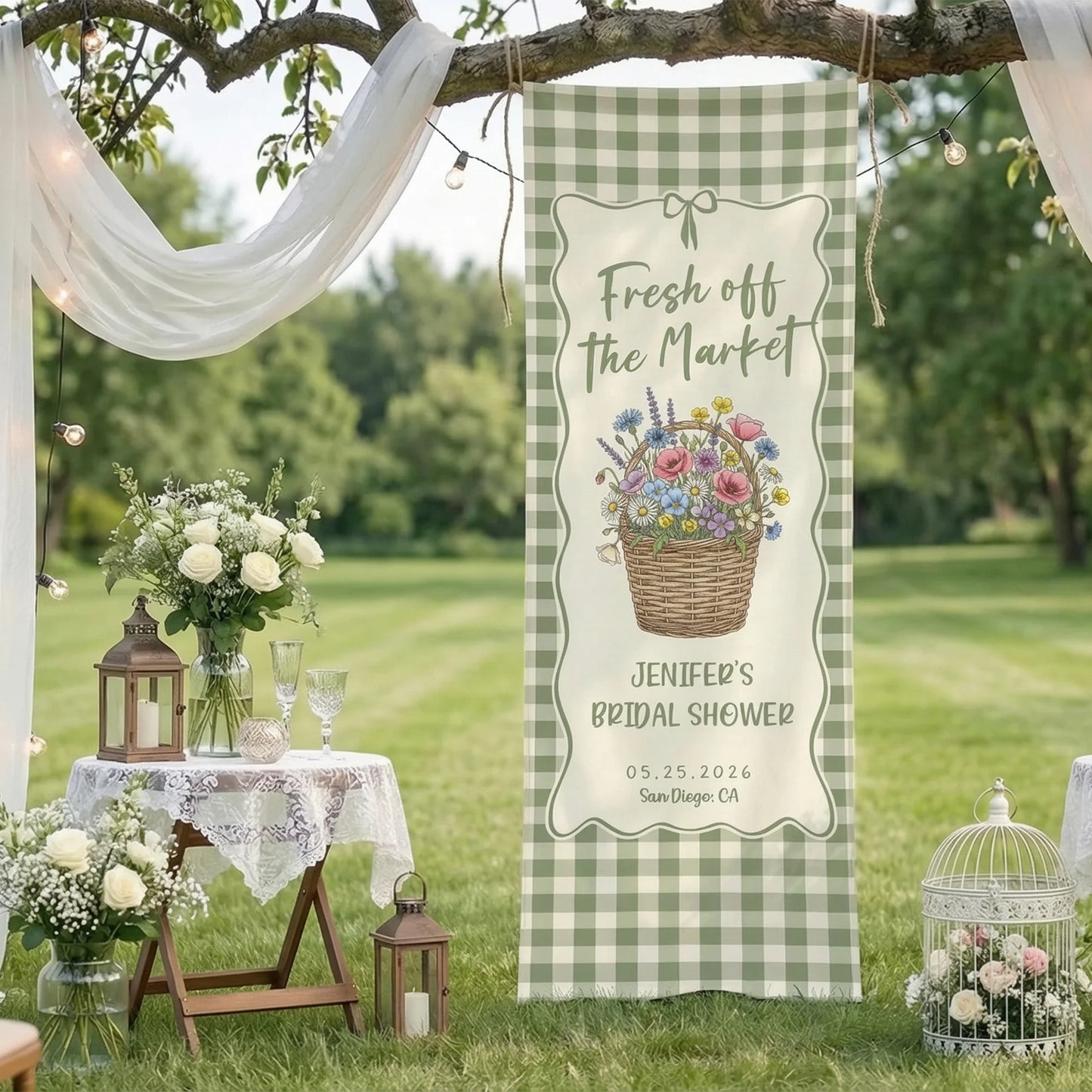 Farmers Market Bridal Shower Banner Personalized Floral Bridal Shower Welcome Banner Custom Name Decor