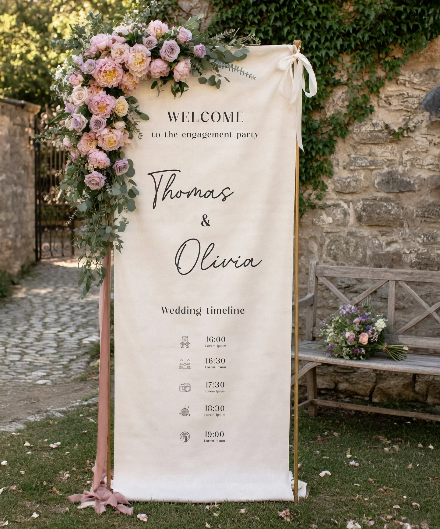 Wedding Timeline Banner Personalized Linen Wedding Schedule Banner Custom Name Ceremony Sign