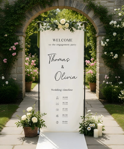Wedding Timeline Banner Personalized Linen Wedding Schedule Banner Custom Name Ceremony Sign