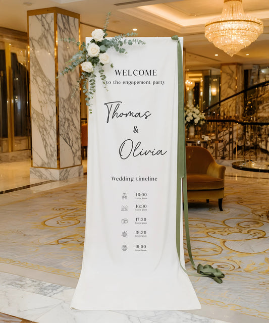 Wedding Timeline Banner Personalized Linen Wedding Schedule Banner Custom Name Ceremony Sign