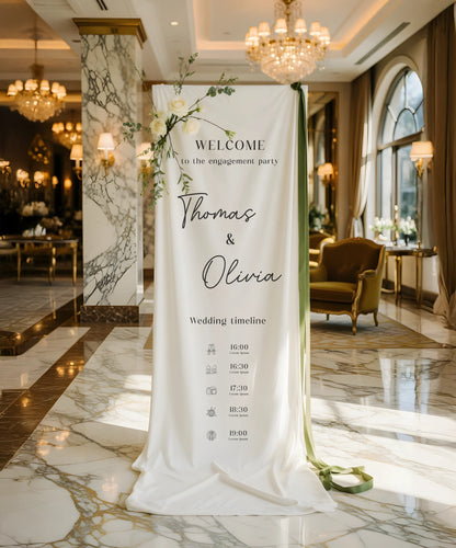 Wedding Timeline Banner Personalized Linen Wedding Schedule Banner Custom Name Ceremony Sign