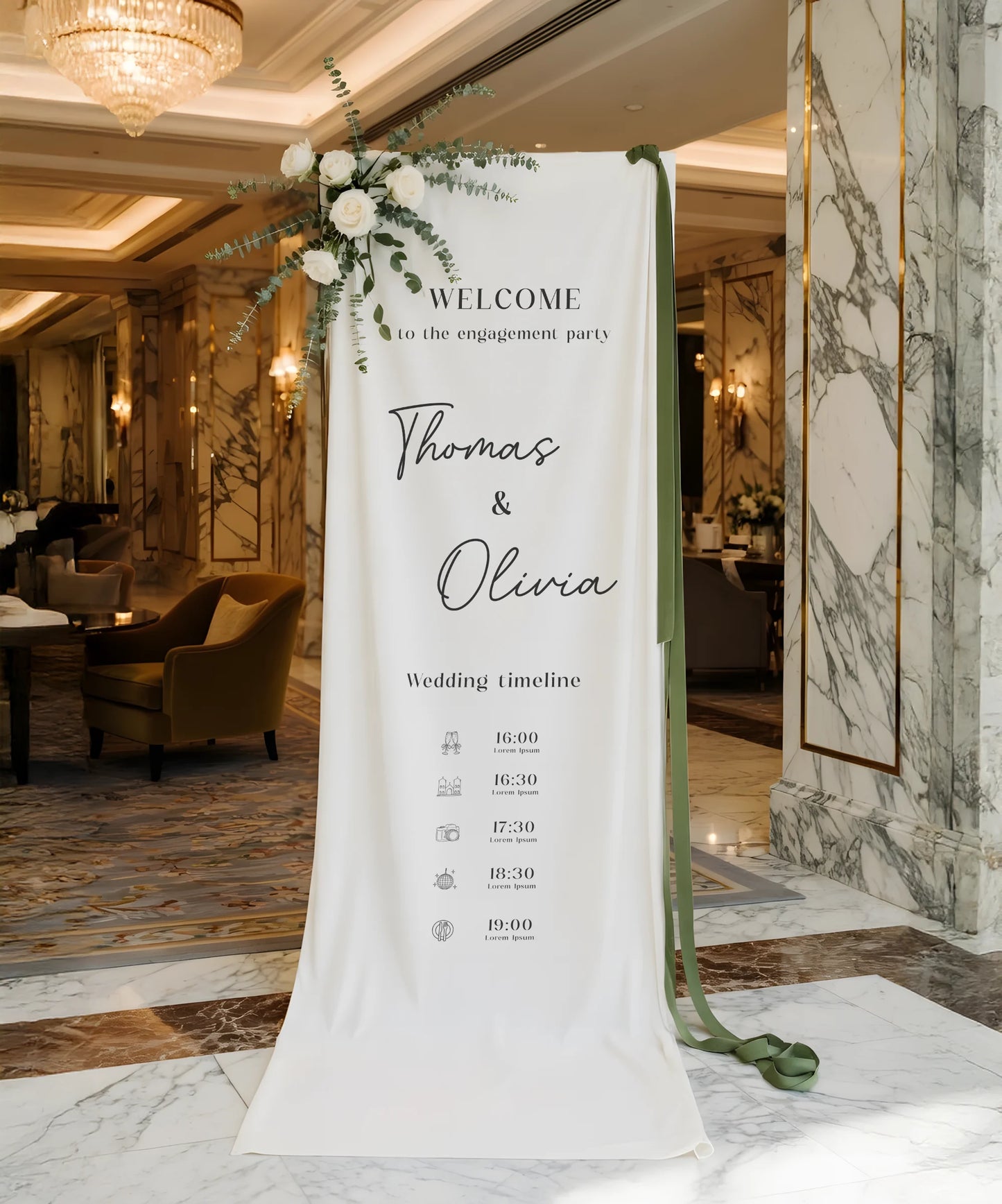 Wedding Timeline Banner Personalized Linen Wedding Schedule Banner Custom Name Ceremony Sign