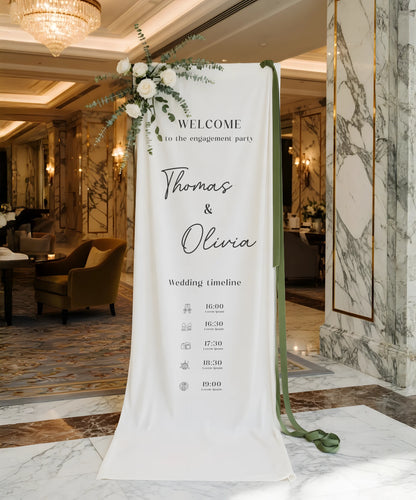Wedding Timeline Banner Personalized Linen Wedding Schedule Banner Custom Name Ceremony Sign