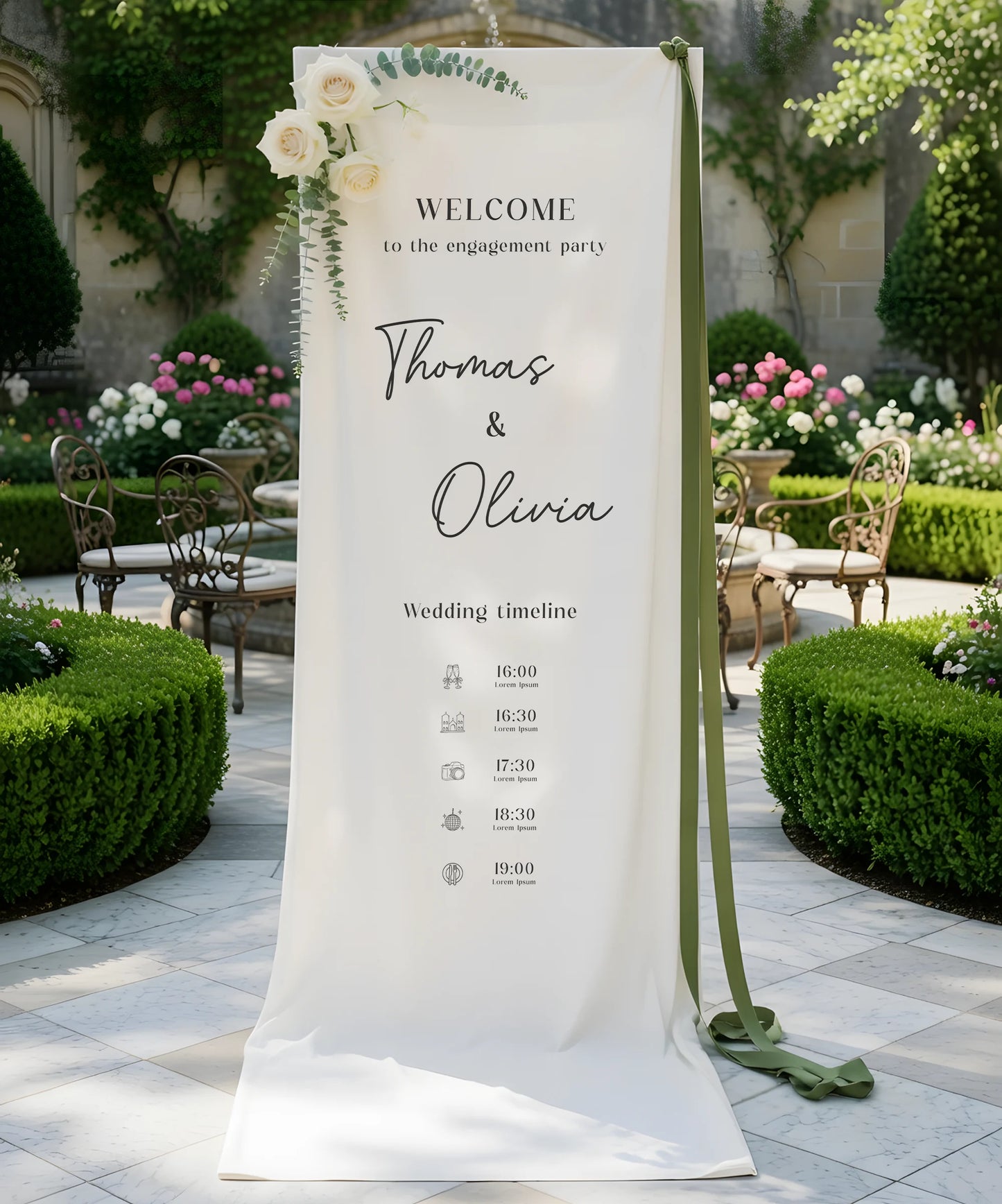 Wedding Timeline Banner Personalized Linen Wedding Schedule Banner Custom Name Ceremony Sign