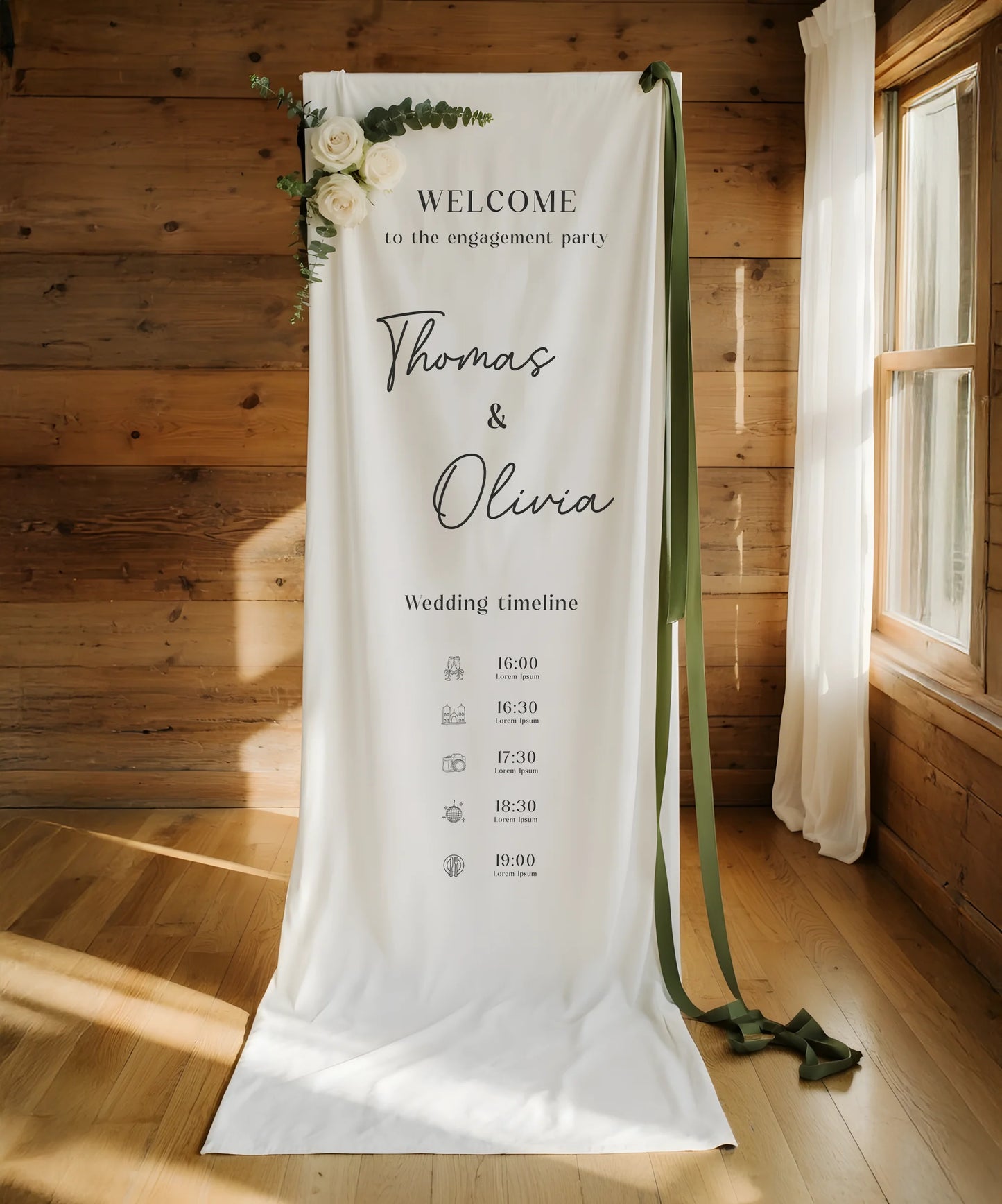 Wedding Timeline Banner Personalized Linen Wedding Schedule Banner Custom Name Ceremony Sign
