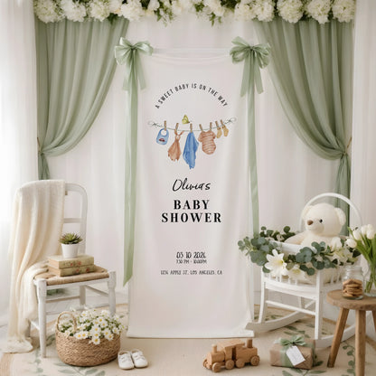 Floral Baby Shower Banner Stand Personalized Custom Name Hydrangea Baby Shower Welcome Sign Decor