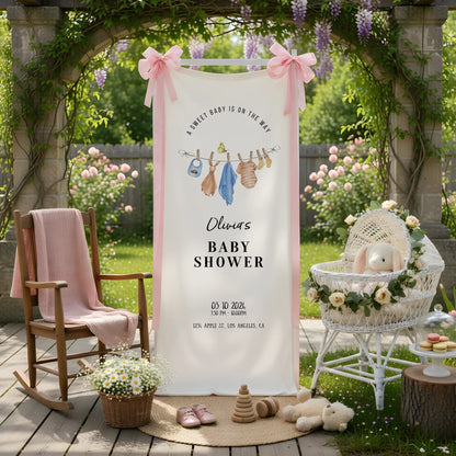 Floral Baby Shower Banner Stand Personalized Custom Name Hydrangea Baby Shower Welcome Sign Decor