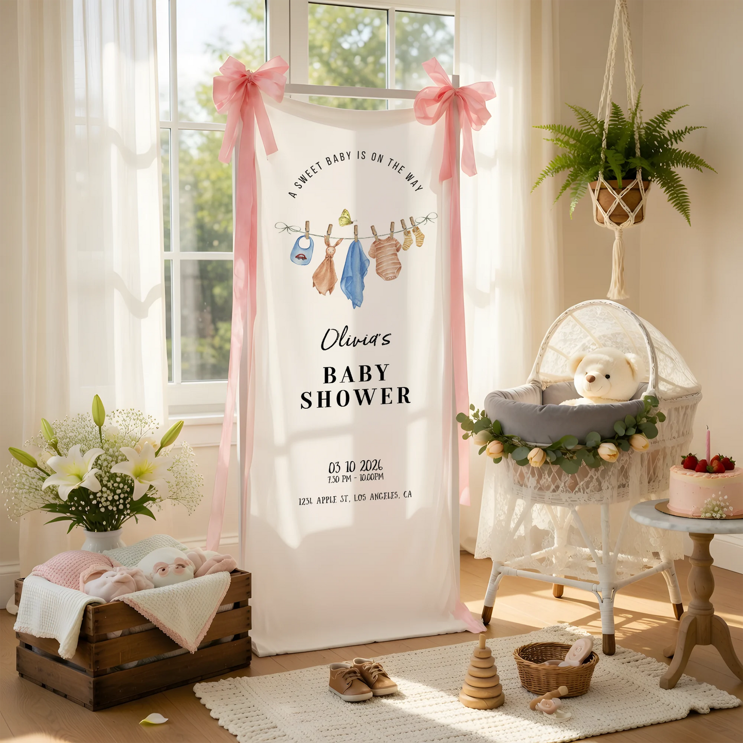 Floral Baby Shower Banner Stand Personalized Custom Name Hydrangea Baby Shower Welcome Sign Decor