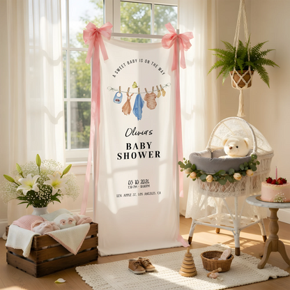 Floral Baby Shower Banner Stand Personalized Custom Name Hydrangea Baby Shower Welcome Sign Decor