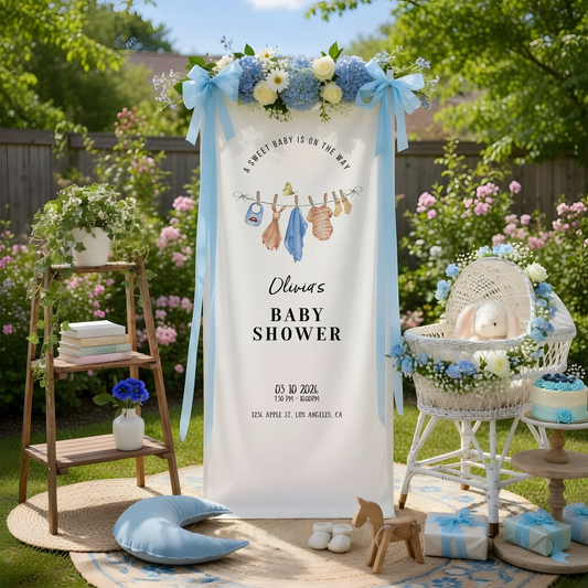 Floral Baby Shower Banner Stand Personalized Custom Name Hydrangea Baby Shower Welcome Sign Decor