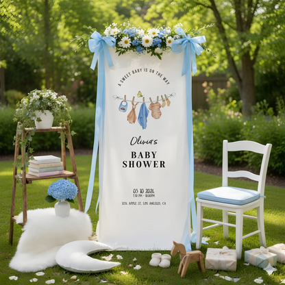 Floral Baby Shower Banner Stand Personalized Custom Name Hydrangea Baby Shower Welcome Sign Decor