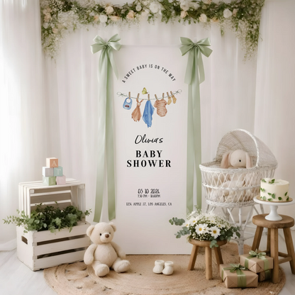 Floral Baby Shower Banner Stand Personalized Custom Name Hydrangea Baby Shower Welcome Sign Decor