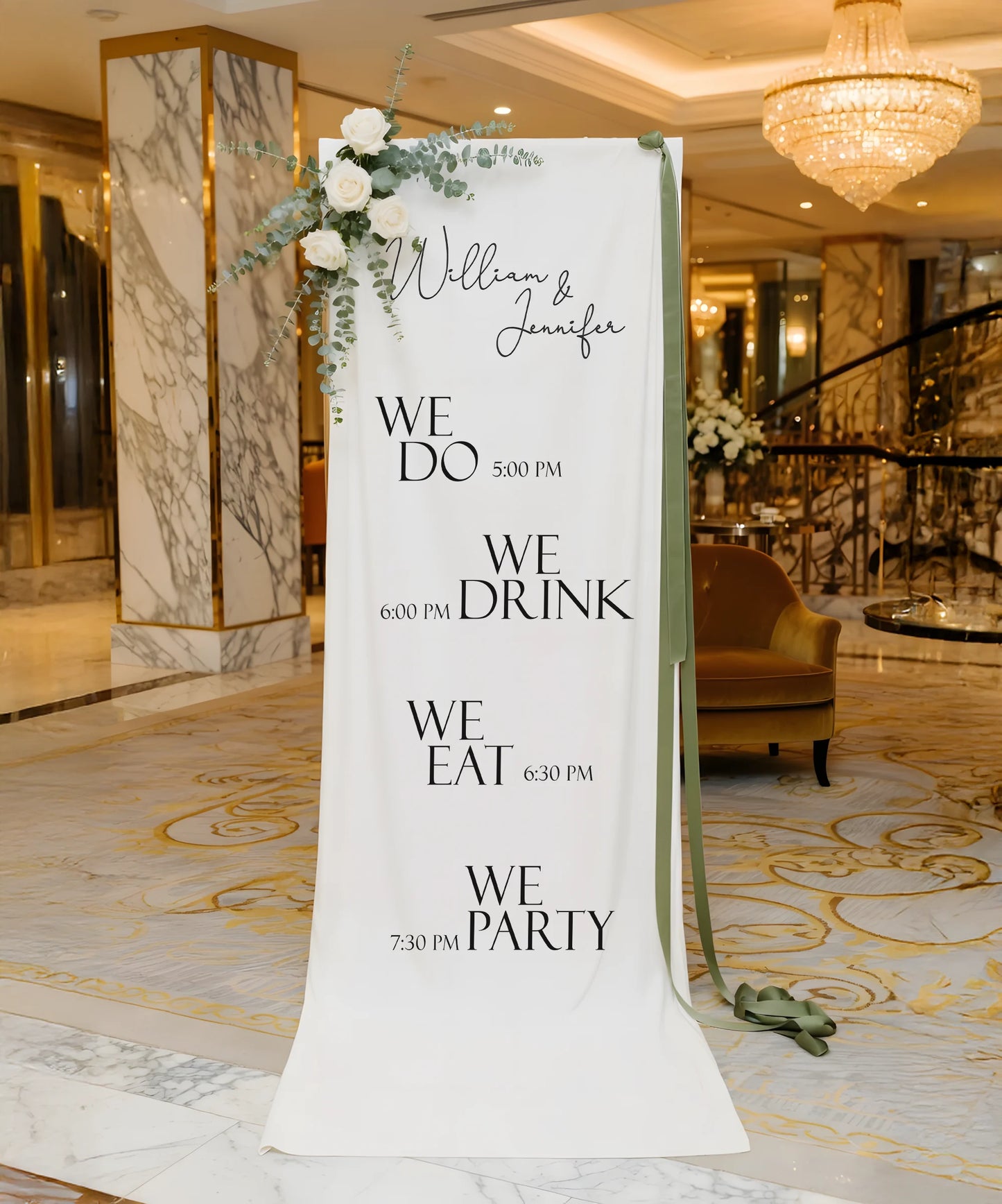 Minimalist Wedding Timeline Banner Personalized Linen Wedding Schedule Banner Custom Name Ceremony Sign