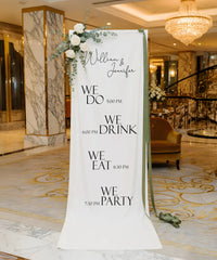 Minimalist Wedding Timeline Banner Personalized Linen Wedding Schedule Banner Custom Name Ceremony Sign