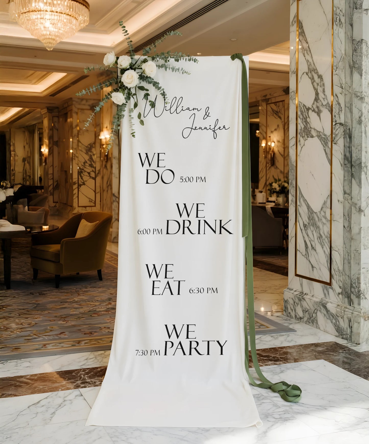 Minimalist Wedding Timeline Banner Personalized Linen Wedding Schedule Banner Custom Name Ceremony Sign