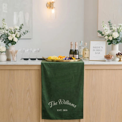 Custom Wedding Bar Table Runner Personalized Family Name Reception Bar Linen Runner