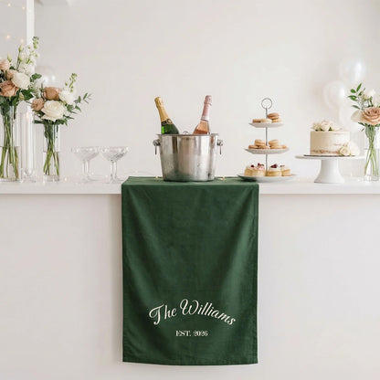 Custom Wedding Bar Table Runner Personalized Family Name Reception Bar Linen Runner