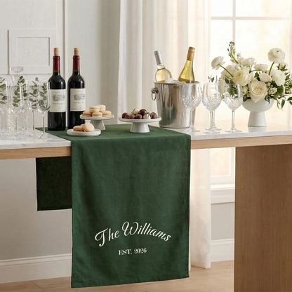 Custom Wedding Bar Table Runner Personalized Family Name Reception Bar Linen Runner