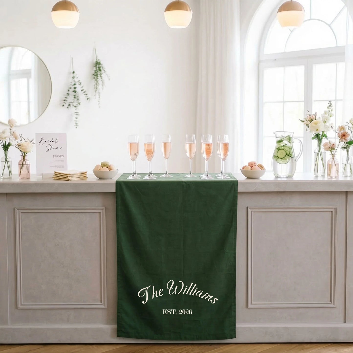 Custom Wedding Bar Table Runner Personalized Family Name Reception Bar Linen Runner