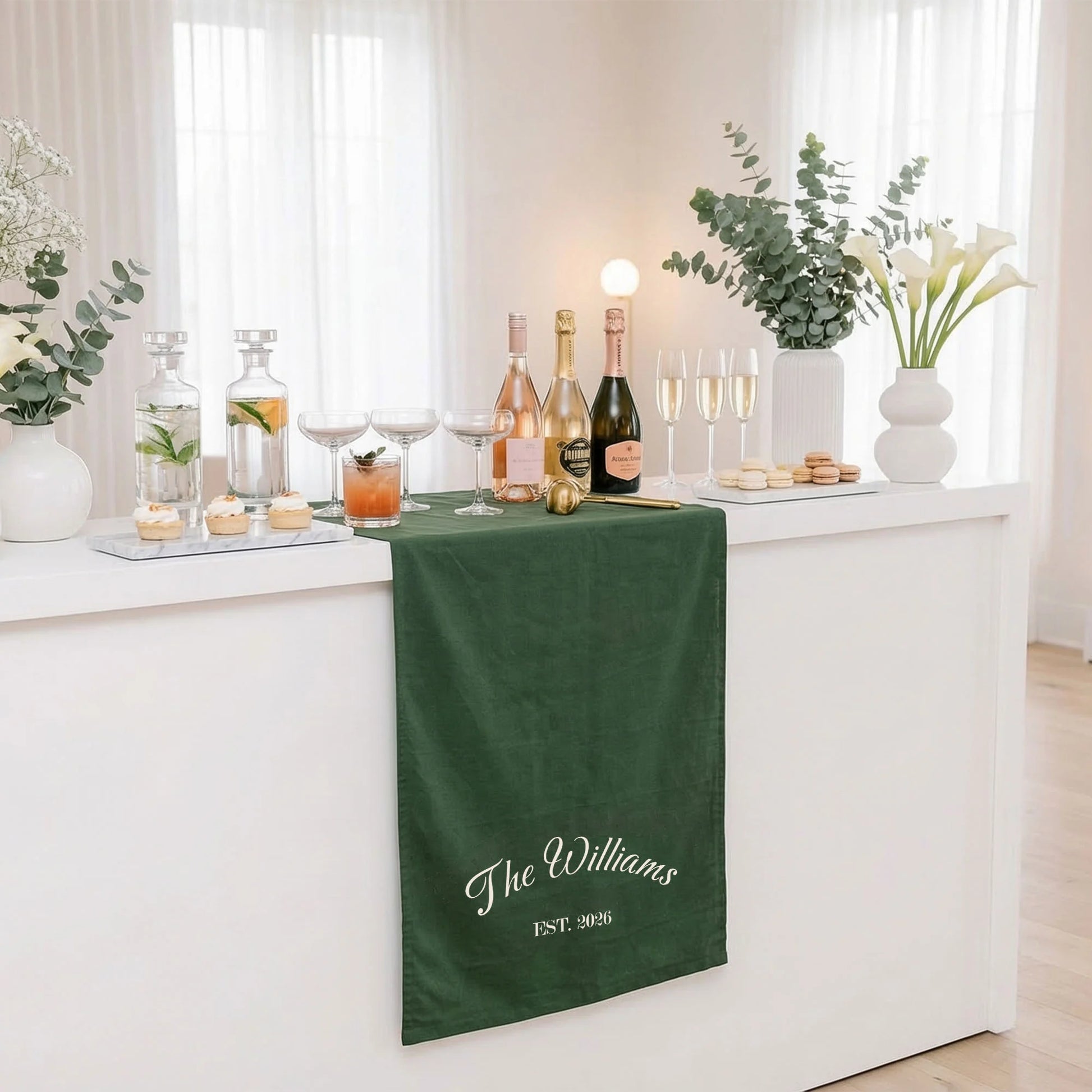 Custom Wedding Bar Table Runner Personalized Family Name Reception Bar Linen Runner