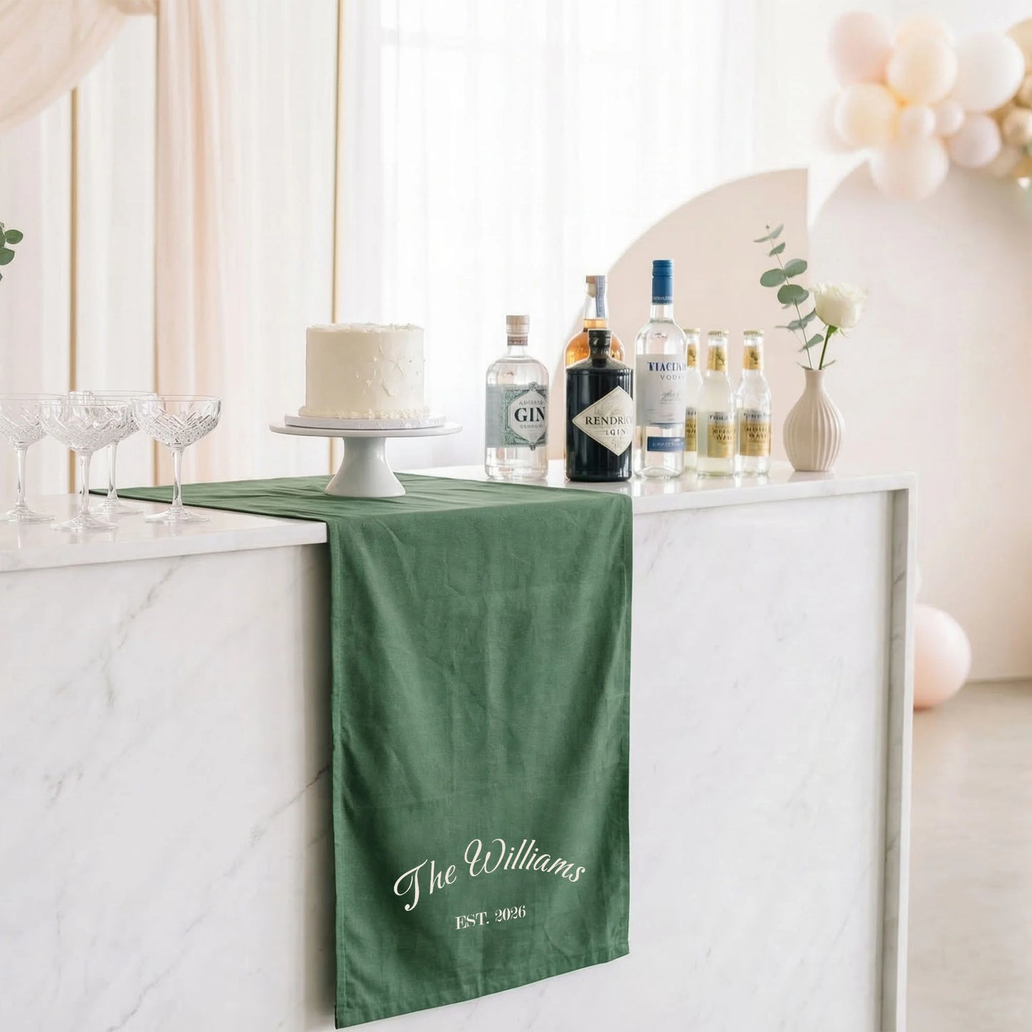 Custom Wedding Bar Table Runner Personalized Family Name Reception Bar Linen Runner