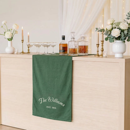Custom Wedding Bar Table Runner Personalized Family Name Reception Bar Linen Runner