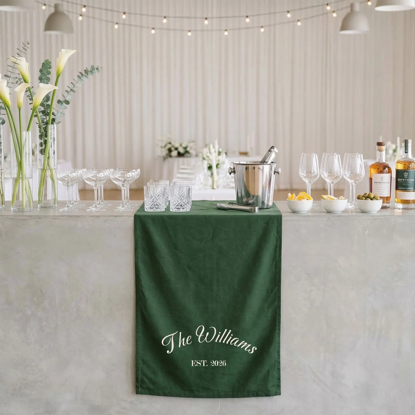 Custom Wedding Bar Table Runner Personalized Family Name Reception Bar Linen Runner
