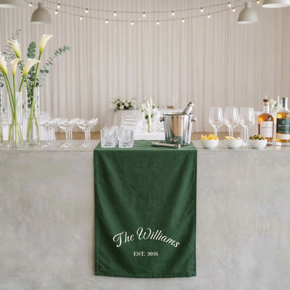Custom Wedding Bar Table Runner Personalized Family Name Reception Bar Linen Runner