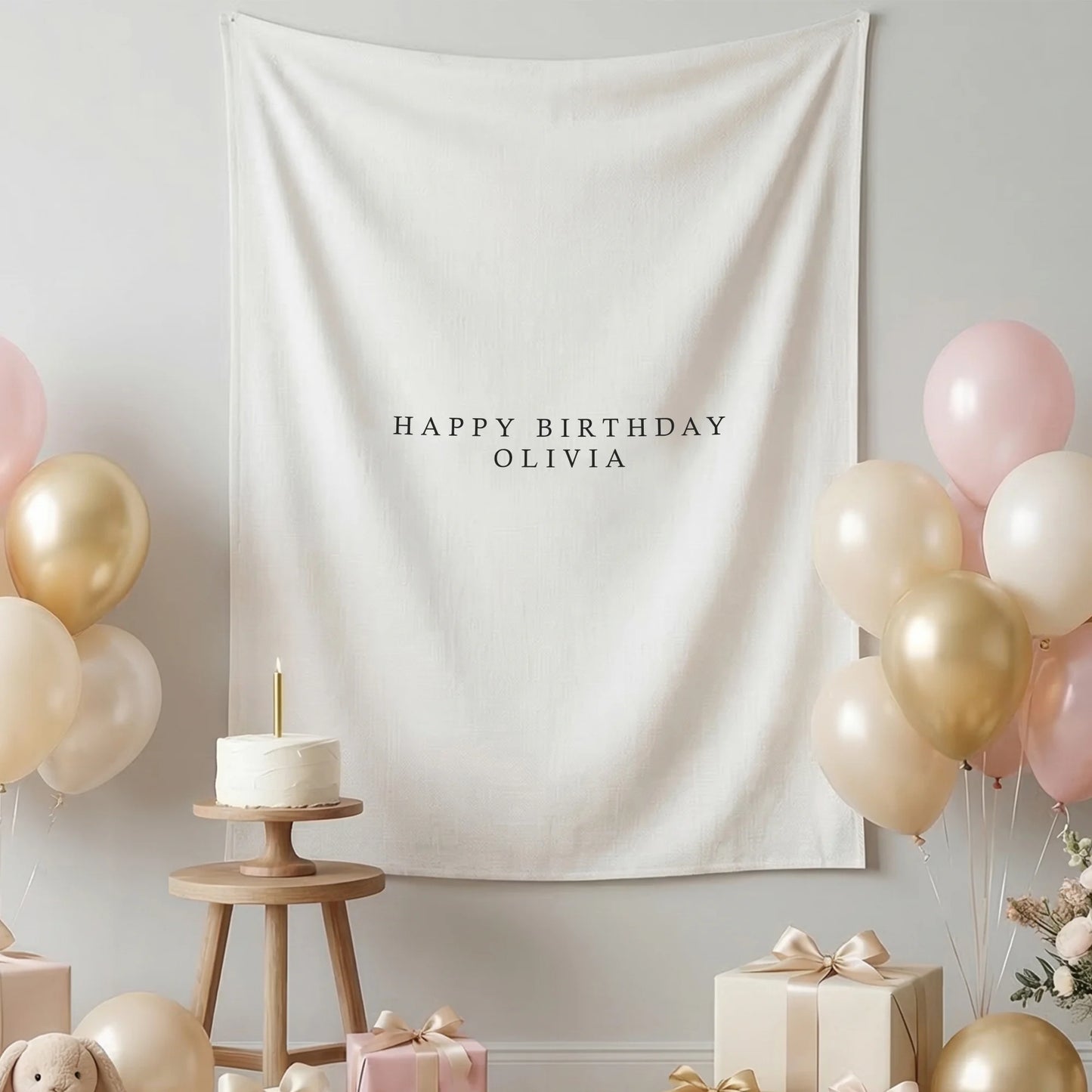 First Birthday Tapestry Personalized Custom Name Baby Birthday Backdrop Minimal Linen Party Banner