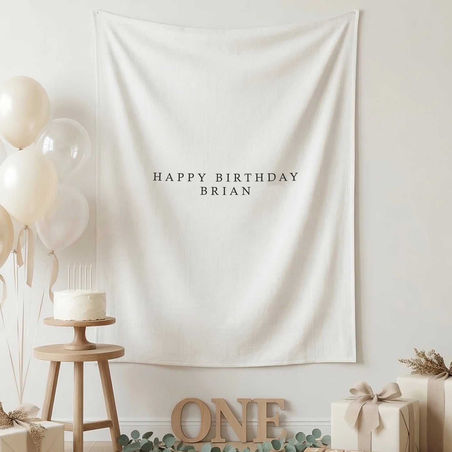 First Birthday Tapestry Personalized Custom Name Baby Birthday Backdrop Minimal Linen Party Banner