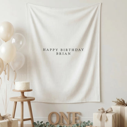 First Birthday Tapestry Personalized Custom Name Baby Birthday Backdrop Minimal Linen Party Banner