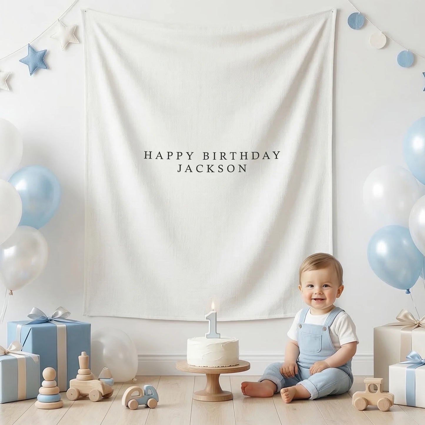 First Birthday Tapestry Personalized Custom Name Baby Birthday Backdrop Minimal Linen Party Banner