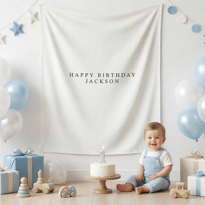 First Birthday Tapestry Personalized Custom Name Baby Birthday Backdrop Minimal Linen Party Banner