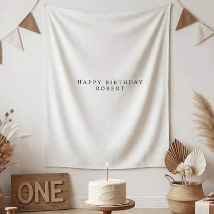 First Birthday Tapestry Personalized Custom Name Baby Birthday Backdrop Minimal Linen Party Banner
