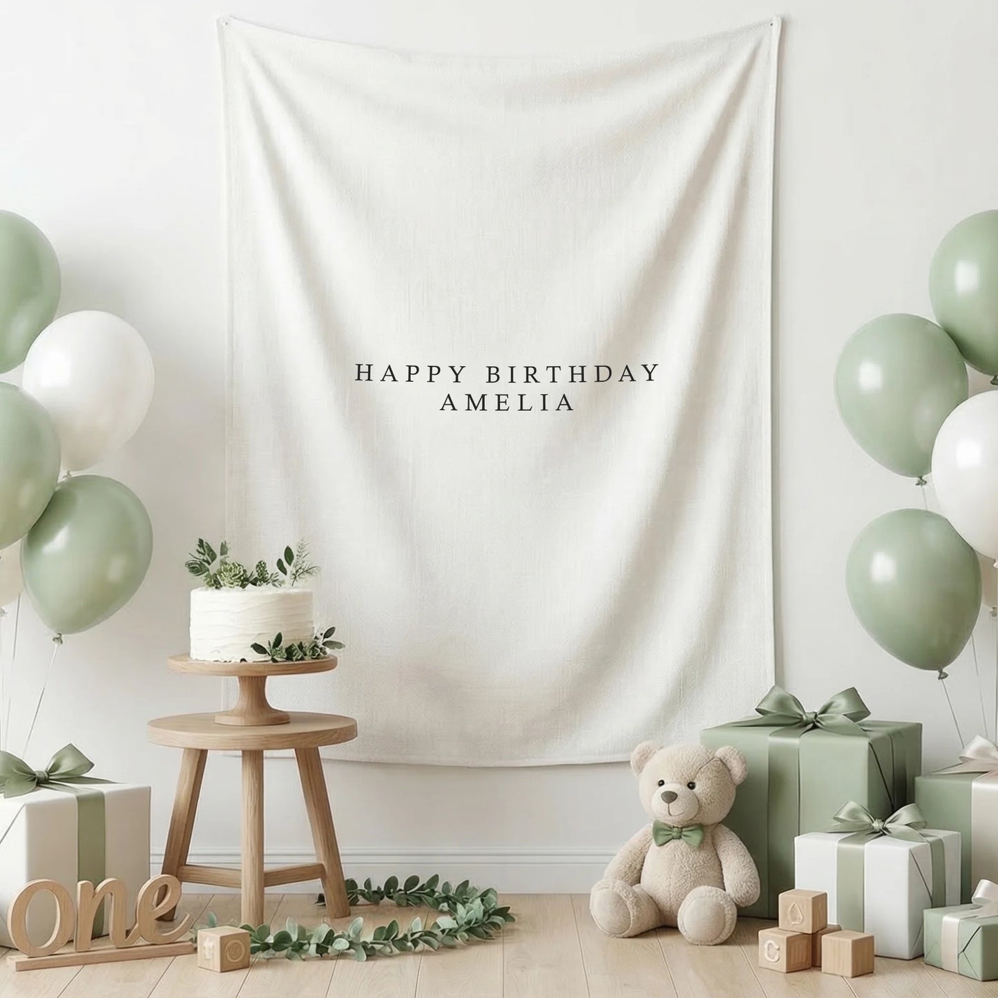 First Birthday Tapestry Personalized Custom Name Baby Birthday Backdrop Minimal Linen Party Banner