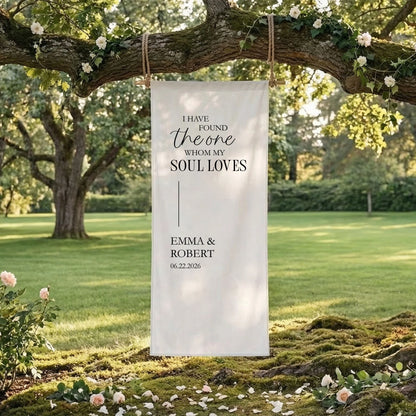 Floral Wedding Banner Personalized Linen Ceremony Banner Custom Name Wedding Backdrop Decor