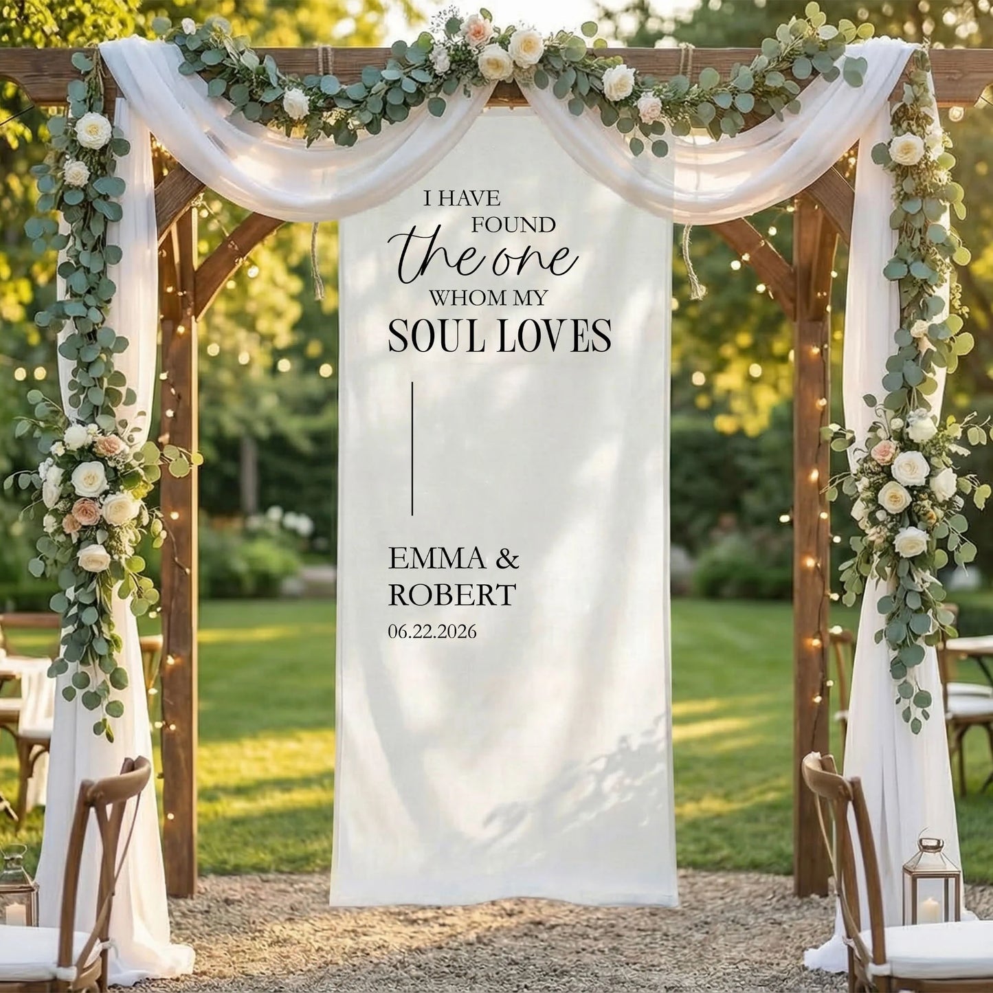 Floral Wedding Banner Personalized Linen Ceremony Banner Custom Name Wedding Backdrop Decor