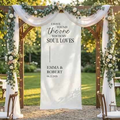 Floral Wedding Banner Personalized Linen Ceremony Banner Custom Name Wedding Backdrop Decor