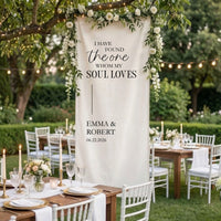 Floral Wedding Banner Personalized Linen Ceremony Banner Custom Name Wedding Backdrop Decor