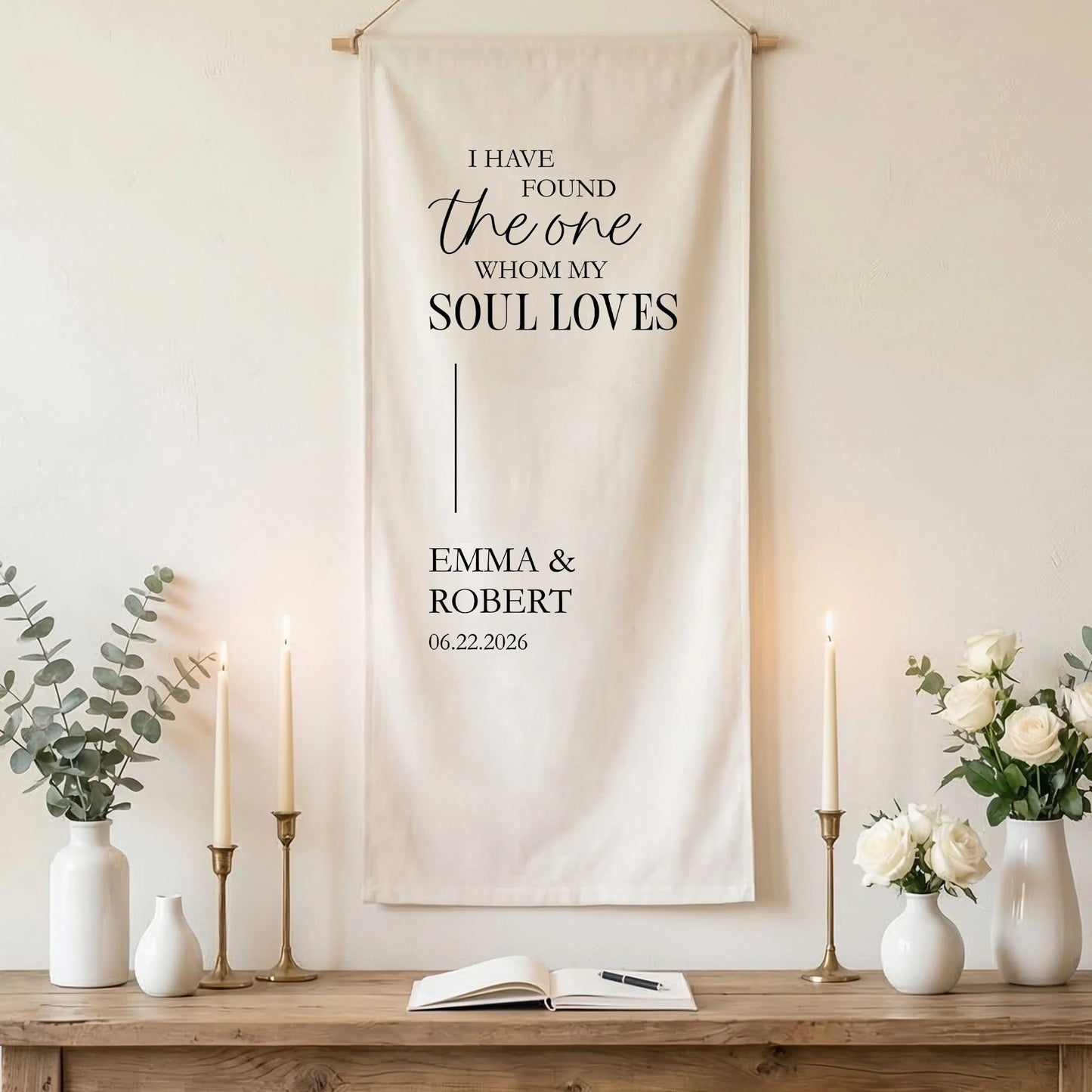 Floral Wedding Banner Personalized Linen Ceremony Banner Custom Name Wedding Backdrop Decor