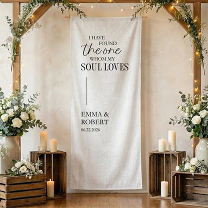 Floral Wedding Banner Personalized Linen Ceremony Banner Custom Name Wedding Backdrop Decor