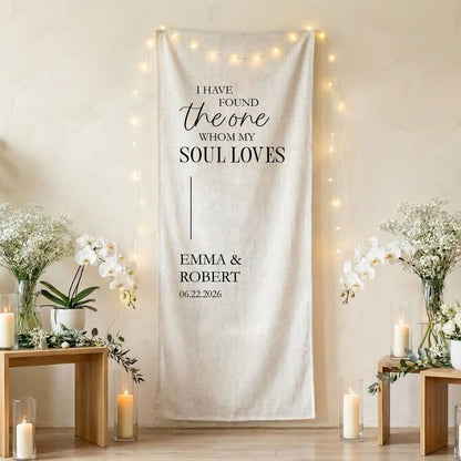 Floral Wedding Banner Personalized Linen Ceremony Banner Custom Name Wedding Backdrop Decor