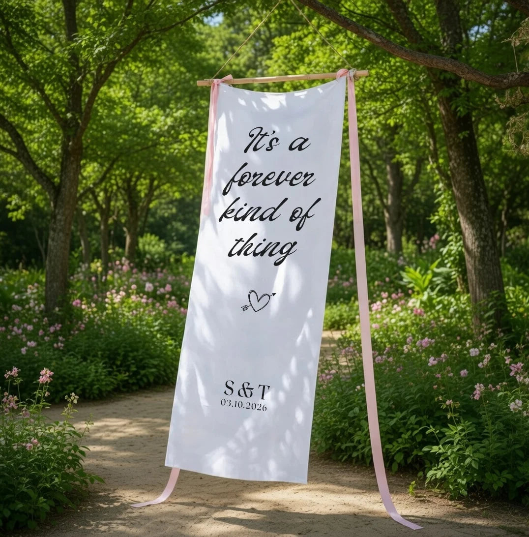 Romantic Wedding Banner Personalized Linen Ceremony Banner Custom Name Wedding Decor