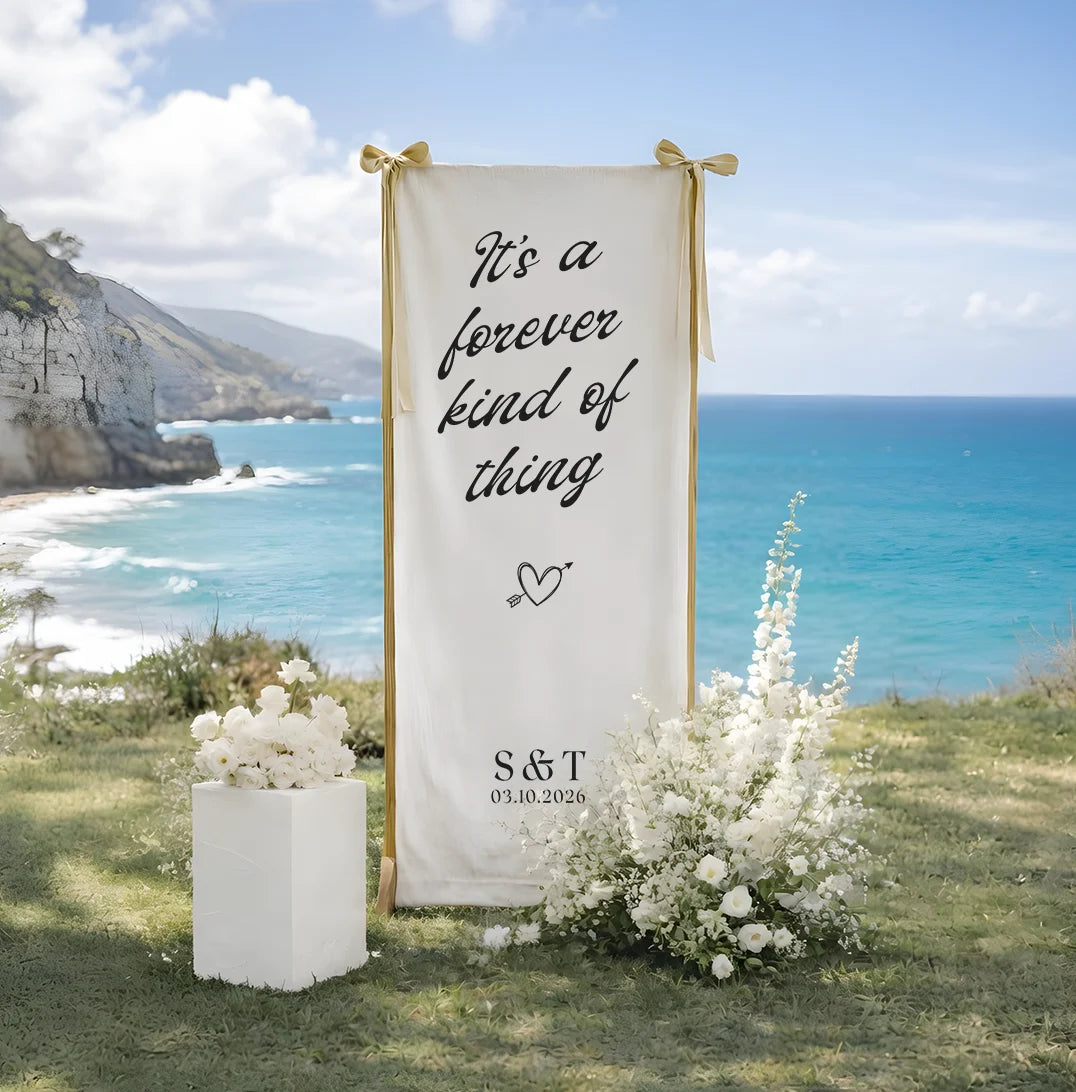 Romantic Wedding Banner Personalized Linen Ceremony Banner Custom Name Wedding Decor