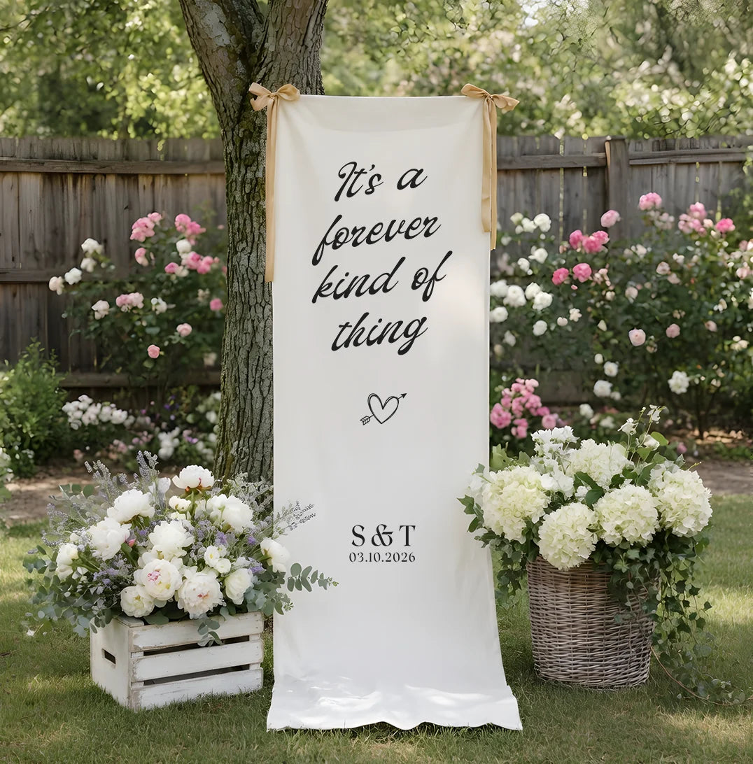Romantic Wedding Banner Personalized Linen Ceremony Banner Custom Name Wedding Decor