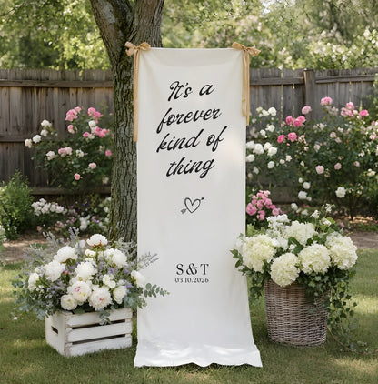 Romantic Wedding Banner Personalized Linen Ceremony Banner Custom Name Wedding Decor