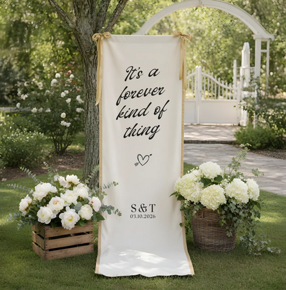 Romantic Wedding Banner Personalized Linen Ceremony Banner Custom Name Wedding Decor