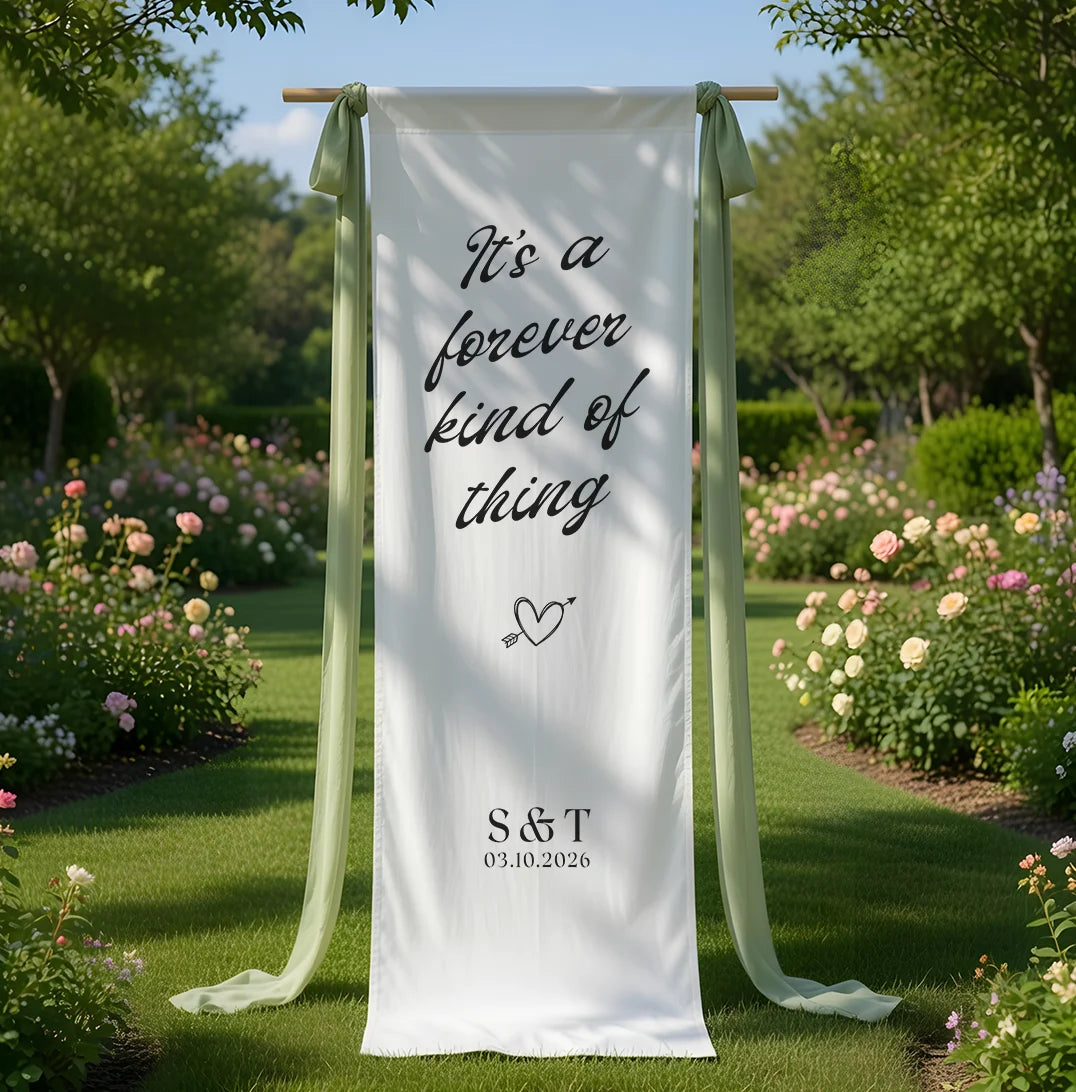Romantic Wedding Banner Personalized Linen Ceremony Banner Custom Name Wedding Decor